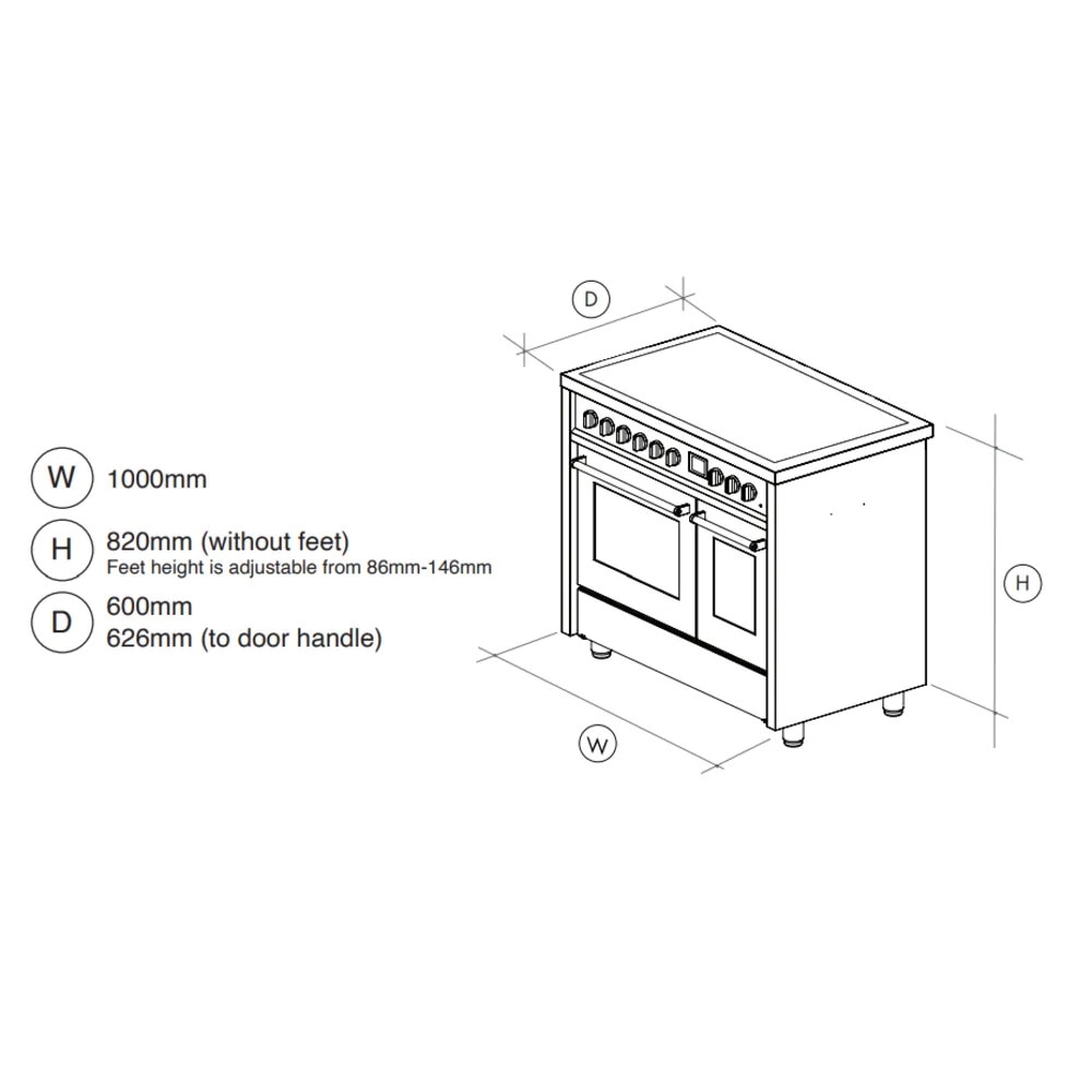 Aragaz electric cu plita pe inductie si 2 cuptoare clasa A Steel Cucine, colectie Enfasi, 100 cm, 9 programe cuptor principal, 5 zone gatire plita, temperatura 50-265°C, 4 functii cuptor secundar, iluminare interioara duala, zona Flex, negru