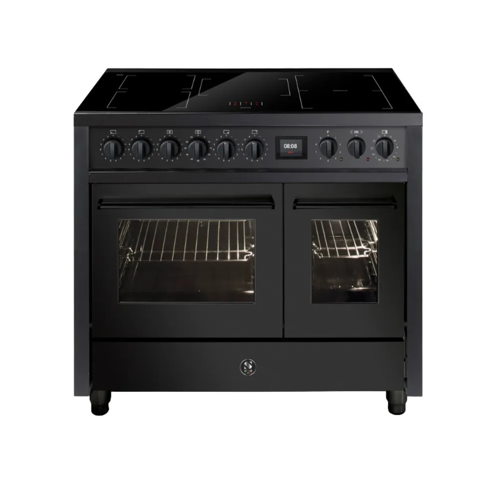 Aragaz electric cu plita pe inductie si 2 cuptoare clasa A Steel Cucine, colectie Enfasi, 100 cm, 9 programe cuptor principal, 5 zone gatire plita, temperatura 50-265°C, 4 functii cuptor secundar, iluminare interioara duala, zona Flex, negru