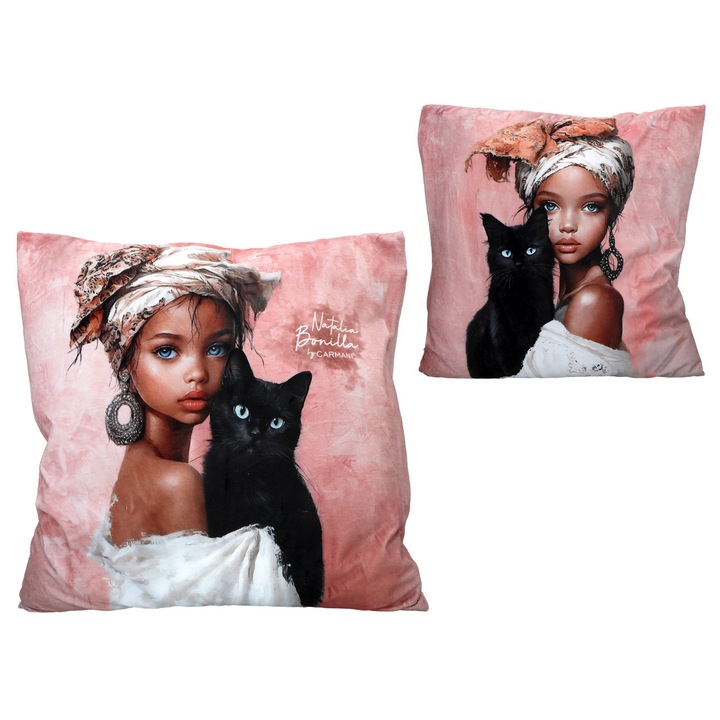 Díszpárna CARMANI, Macska modell, 40x40cm, többszínű