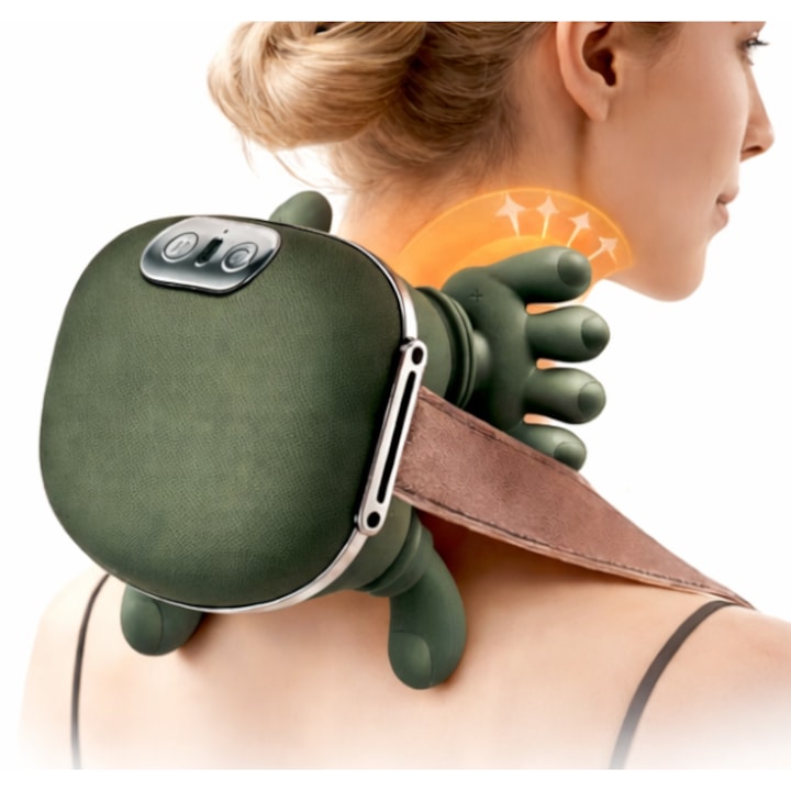 Aparat Masaj Cervical IdealTI, Masaj Umeri si Trapez cu Compresa Calda, 3 Moduri, Verde, Portabil