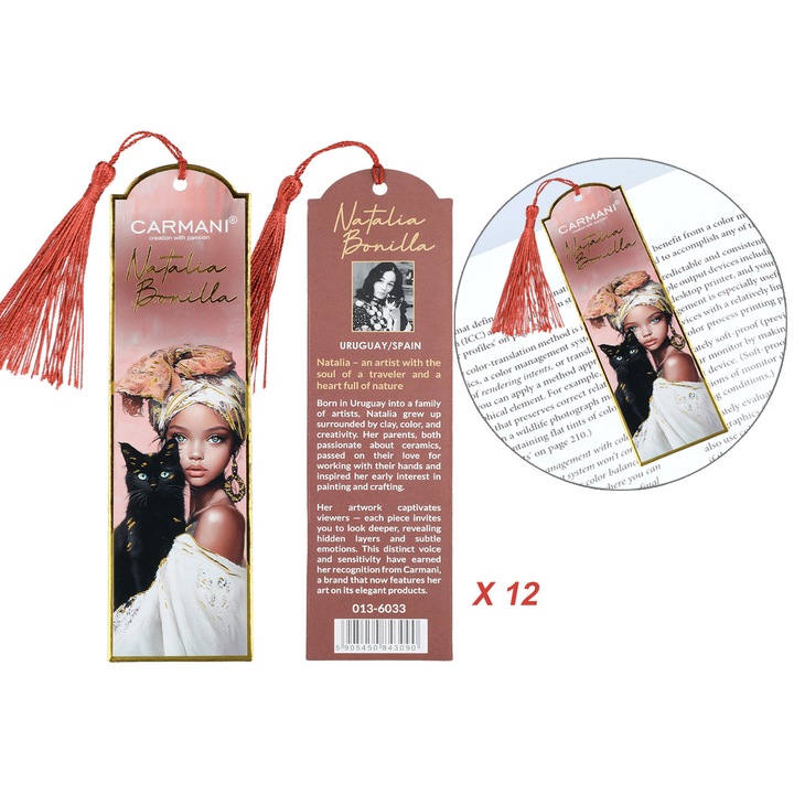 Set 12 semne de carte CARMANI, colorate, cu franjuri