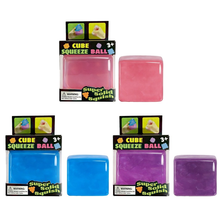 Jucarie antistres Mini Ice Cube, set 3 bucati (Albastru, Violet, Roz), design transparent, portabil, silentios