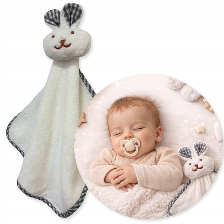 Jucarie cu paturica bebelus 2in1, Dartomik, model iepure, crem