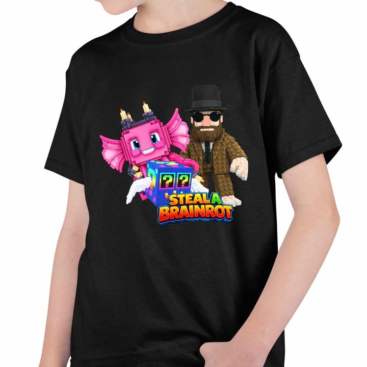 Tricou Copii Baieti Steal a Brainrot Matteo Roblox Meme, Negru