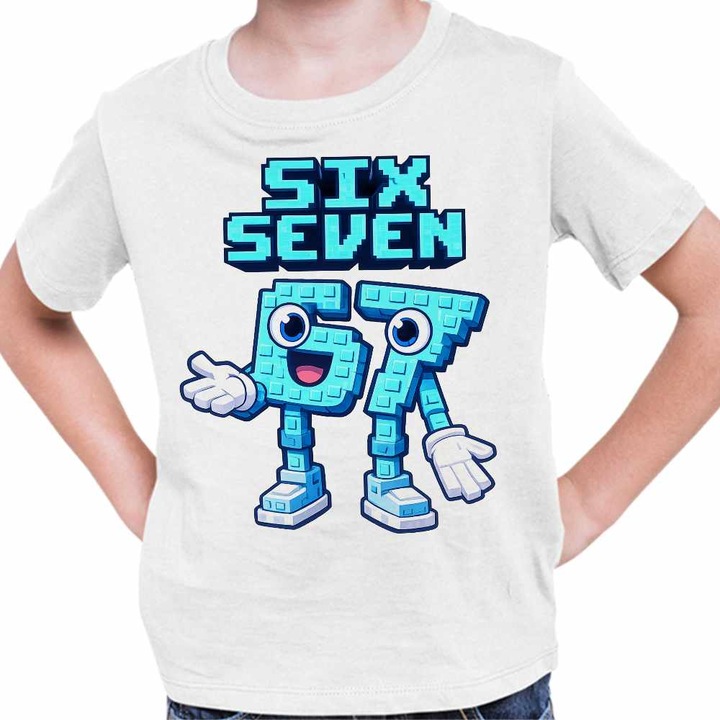 Tricou Copii Baieti Six Seven Meme Roblox 67 Sase Sapte Steal a Brainrot, Alb