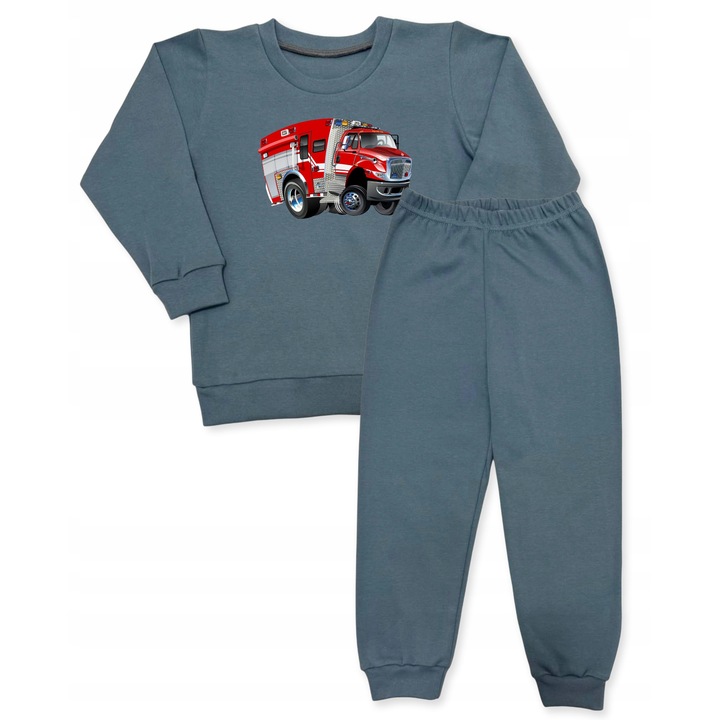 Set trening copii Dartomik, 2 piese, imprimeu tractor, verde bumbac, Albastru