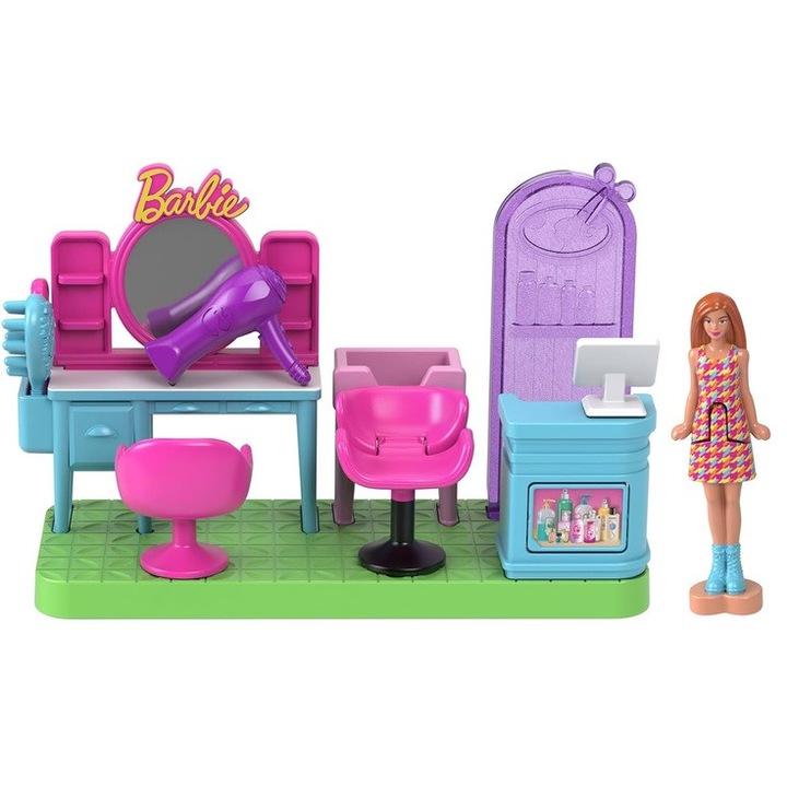 Set Mini Salon de Coafura Barbie Barbieland cu Papusa, 11cm, Plastic