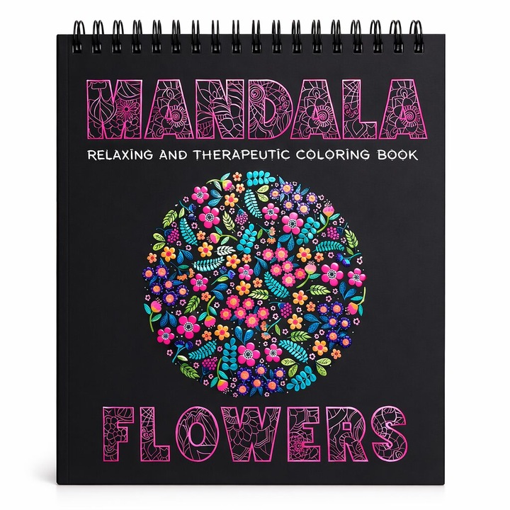 Carte de colorat 31X31 Mandala - Flowers - 25 file 170g spirala