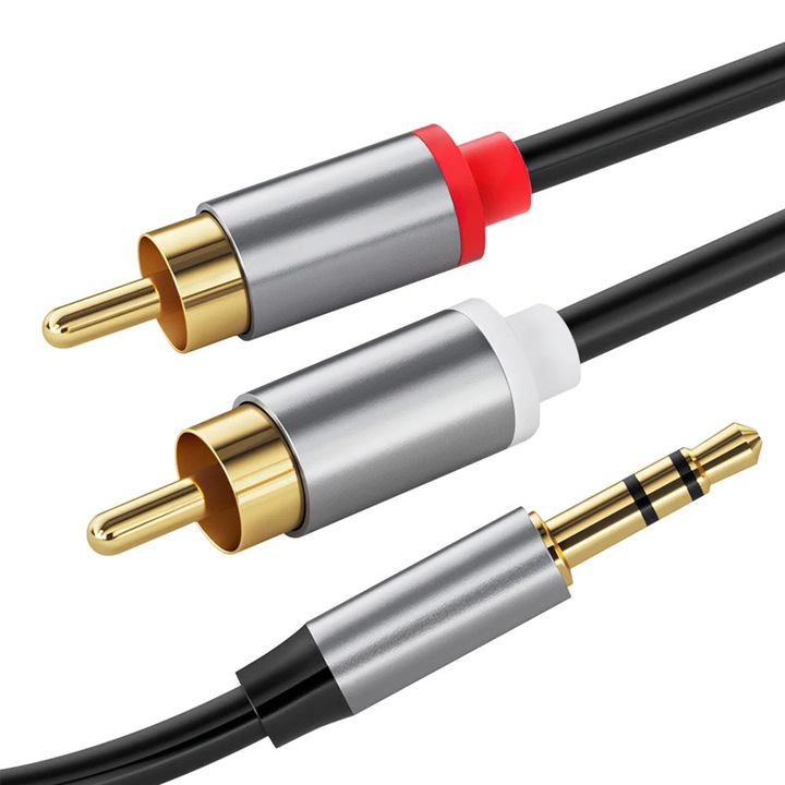 Cablu audio RCA, adaptor de la mufa de 3,5 mm la 2 mufe RCA, adaptor AUX la 2 mufe RCA, 1,5 m