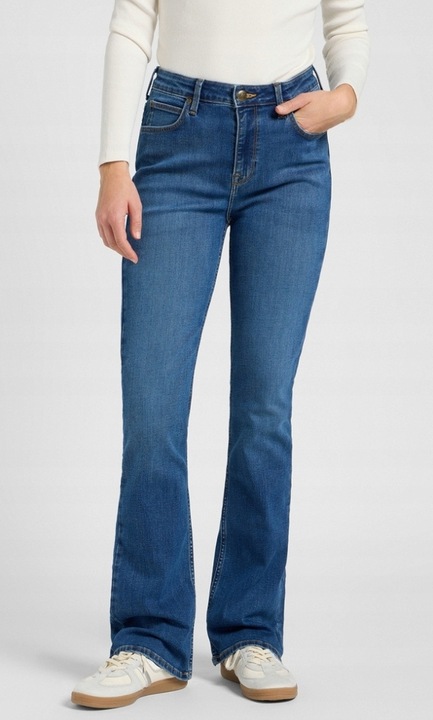 Blugi de dama Lee Breese Bootcut, albastru inchis, elastic, talie inalta, croiala evazata