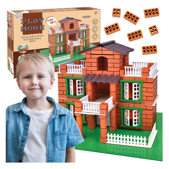Set Constructie Casa WOOPIE Villa din Caramizi, 357 Piese, cu Mortar si Unelte, Jucarie Creativa Copii +3 Ani