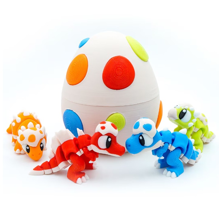 Set Figurine 4 Dinozauri + Ou de Dinozaur, Figurine Flexibile Zigluti, Dino Set V2, 8 cm, Multicolor