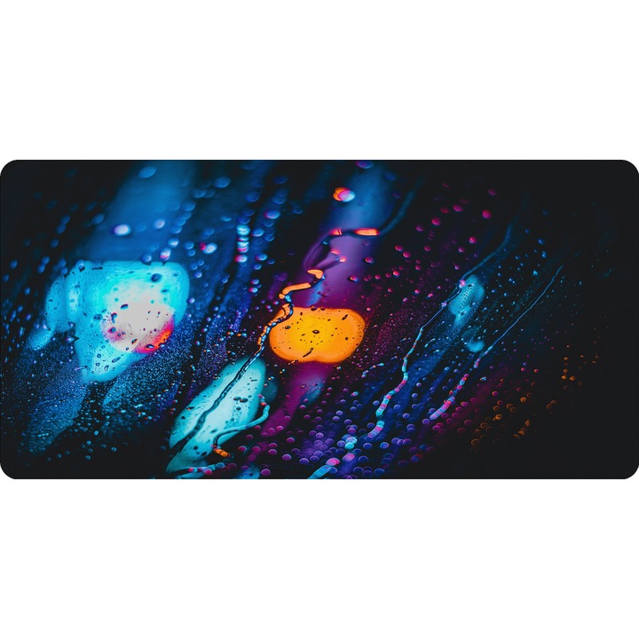 Mousepad Abstract Deskmat Rain lights blur glass water drops 700x350x2mm margini drepte necusute Oktane