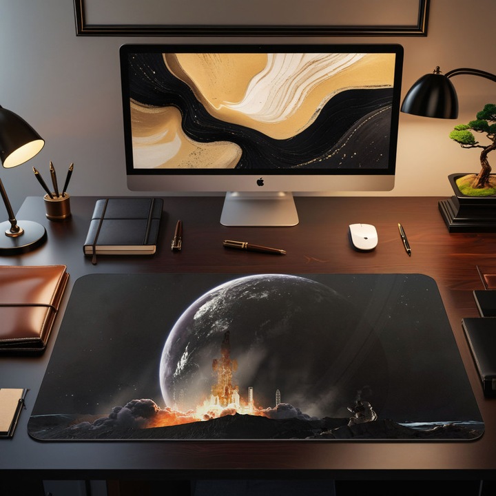 Mousepad Abstract Deskmat Moon rocket launch 800x400x4 mm margini cusute Oktane