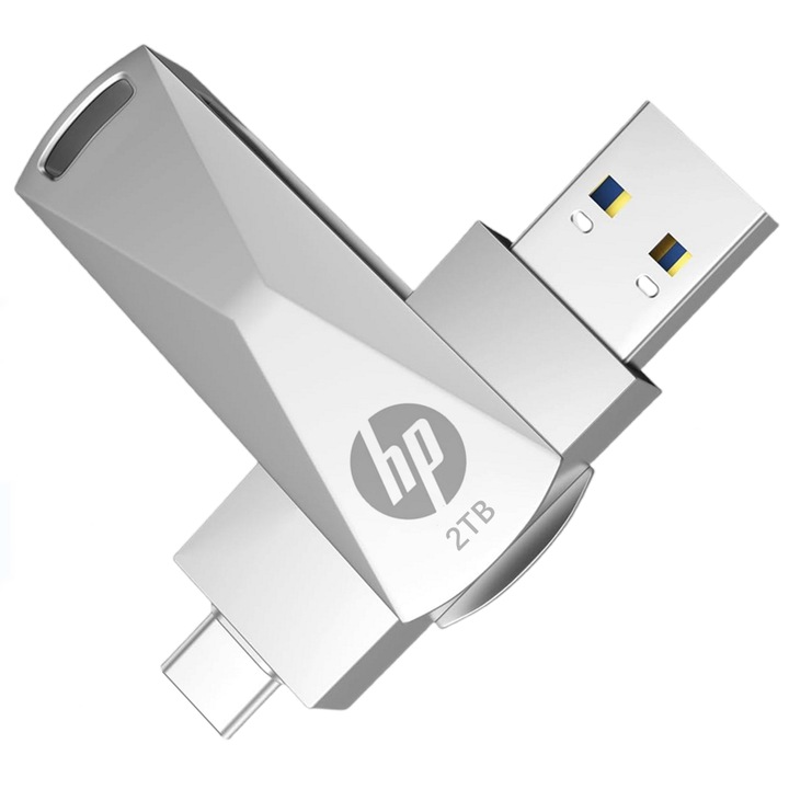 HP 2TB kettős USB memória, USB-C, USB 3.0, ezüst, 30g