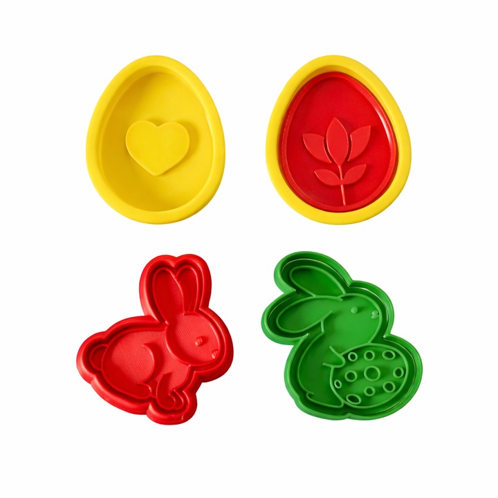 Set 4 forme prajituri CookieStamps pentru biscuiti, fursecuri, ciocolata, plastilina, Figurine de Paste Plastic Multicolor
