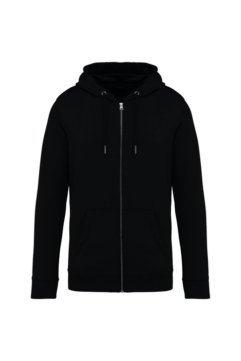 Hanorac unisex cu gluga si fermoar, 350 g/m², bumbac organic, gluga cu snur, material fleece, Native Spirit - NS402, Negru