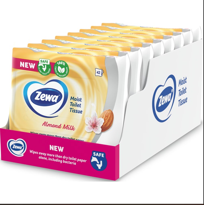 Pachet Economic Hartie Igienica Umeda Zewa Almond Milk, 8 pachete x 42 bucati, Total 336 bucati