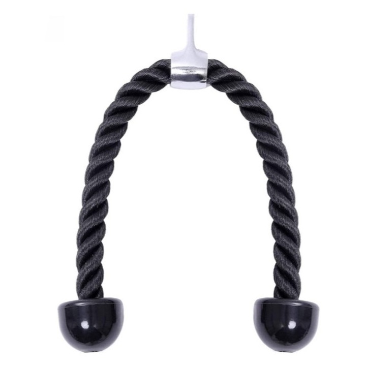 Sfoara tip frangie pentru antrenament triceps KESNUP, maner metalic pivotant, material nylon si cauciuc, lungime sfoara 60 cm, sarcina maxima 200 kg, Negru