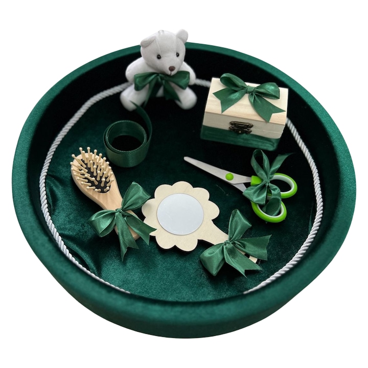 Set tavita pentru taiere mot din catifea – verde, 7 piese, 32x6 cm