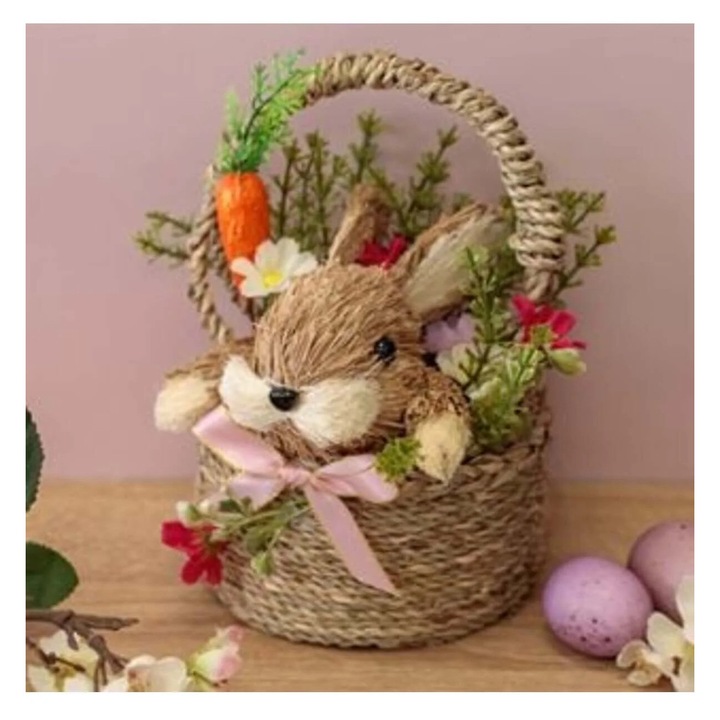 victiny Cos decorativ de Paste decorat cu flori de iepuras si morcov Ø14 x 24 cm