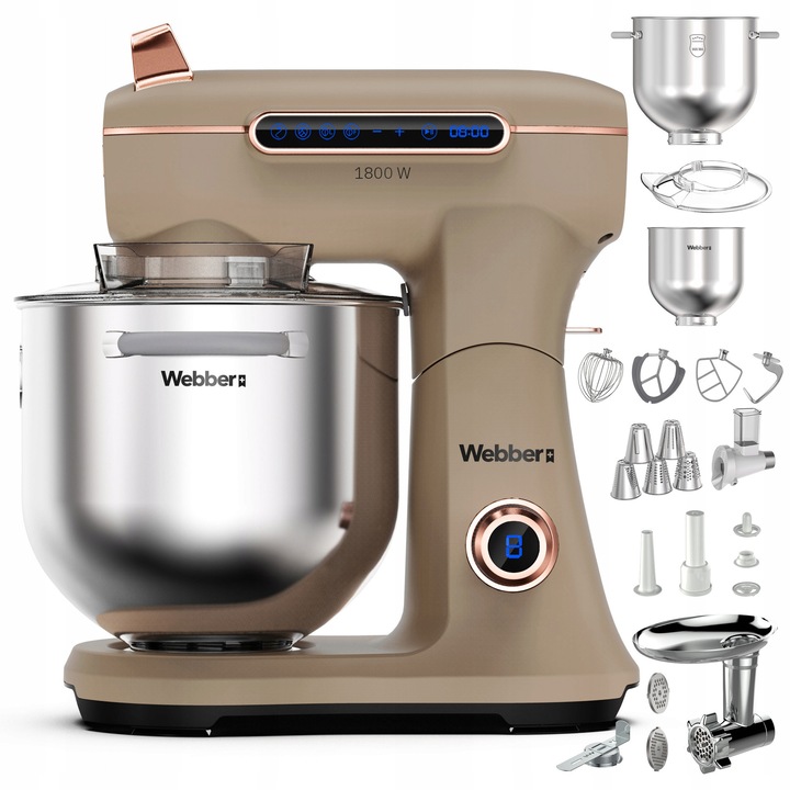 Robot de bucatarie planetar Webber XEF900, 1800 W, cu vas de 7 l, mixer multifunctional