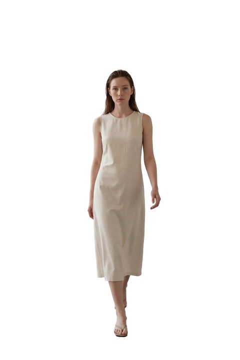 Rochie Maxi, MyFashion, Fara Maneci, Guler in U, Crem, Bumbac/In