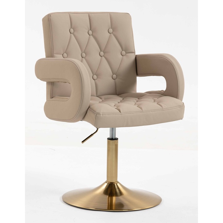 Scaun de birou, Votana, HR8404N, Piele Ecologica Premium Soft, Baza Aurie, Crem