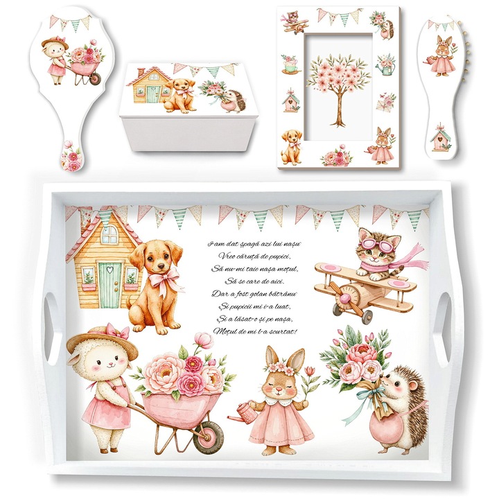 Set complet pentru taierea motului Spring Garden cu tavita mot, cutiuta suvita, oglinda, perie si rama foto