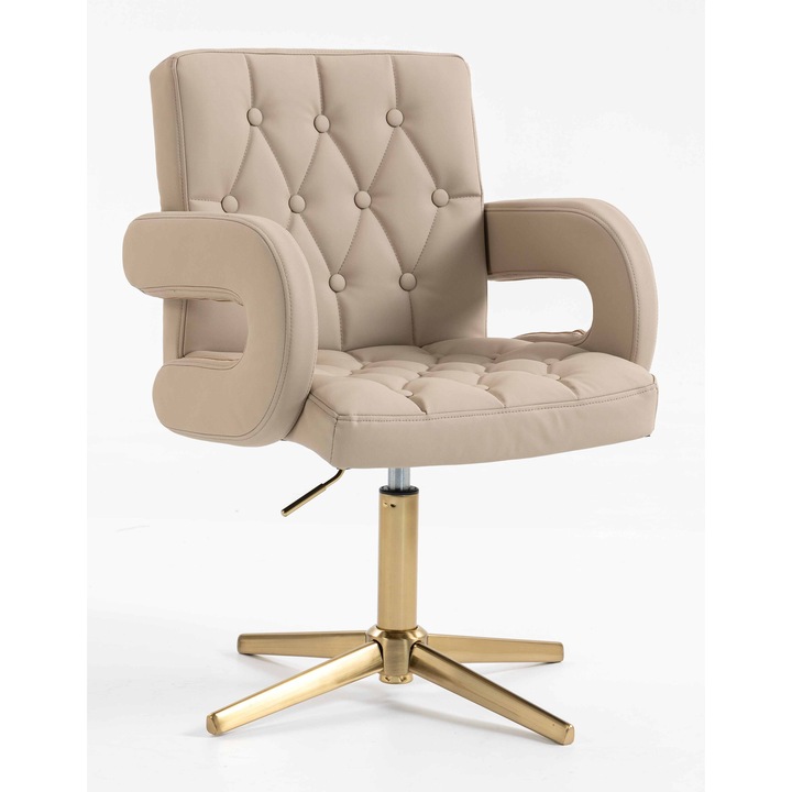 Scaun birou, Votana, HR8404CROSS, Piele Ecologica Premium Soft, Crem, Baza Aurie, 53x40cm