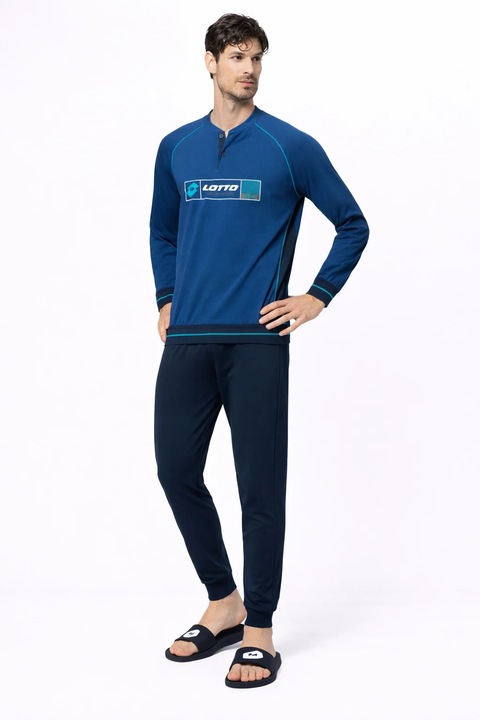 Pijama barbati, Lotto LP1225C, set 2 piese, bumbac, Albastru inchis