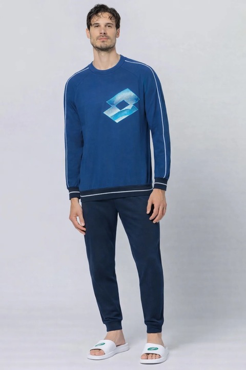 Pijama barbati Lotto LP1223, set 2 piese, bumbac, Albastru inchis