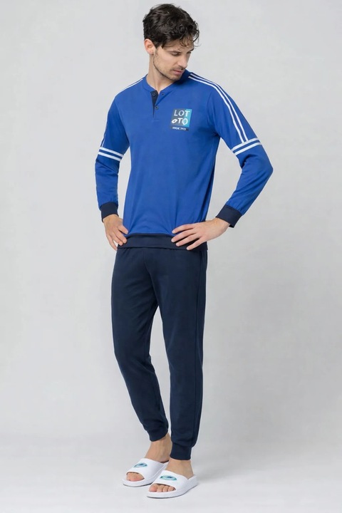 Pijama barbati, Lotto LP1224, set 2 piese, bumbac, Albastru