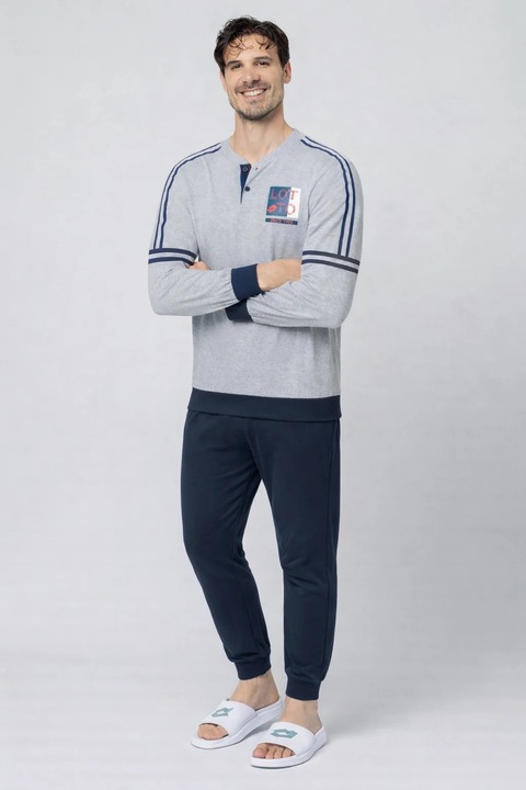 Pijama barbati, Lotto LP1224, set 2 piese, bumbac, Gri