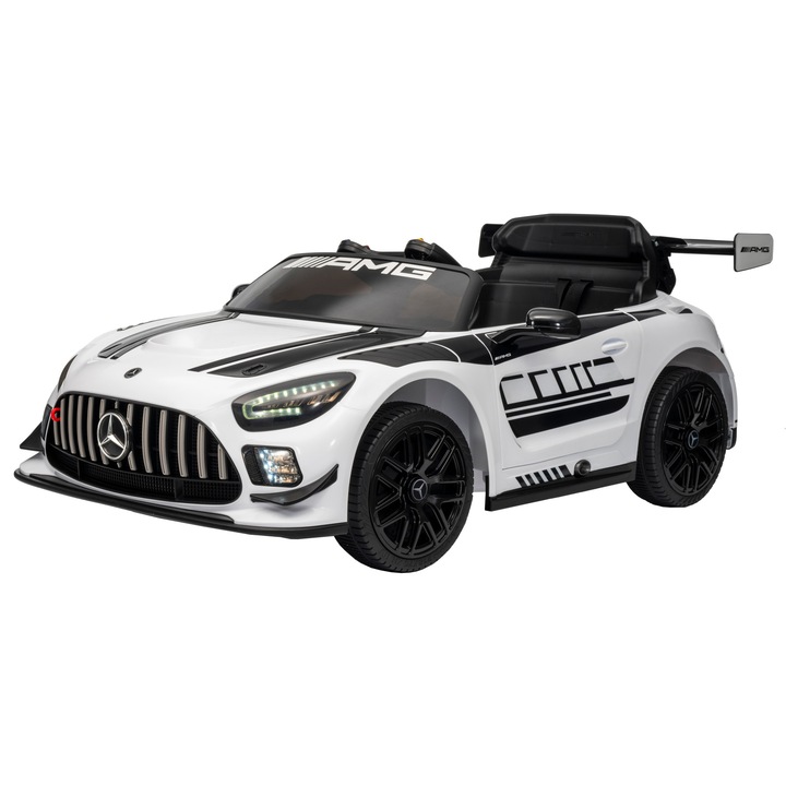 Masinuta electrica Premier Mercedes Benz AMG GT3, 12V, scaun piele ecologica, alb, 116x59x29cm
