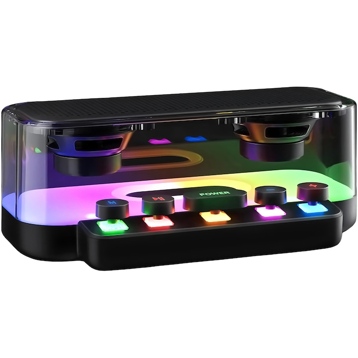 Bluetooth тонколони, BOMSTOM, тонколона със стерео звук с RGB светлина и механични бутони, преносима тонколона IPX5 за телефони, таблети, лаптопи, черна