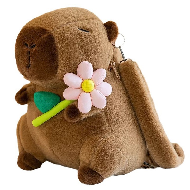 Ghiozdan Kapibala mare capacitate, design floral roz, 35cm