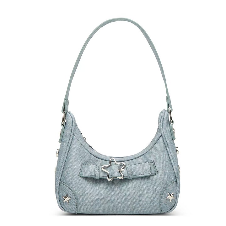 Geanta de umar pentru femei, model cu stele, albastra, 21x6x11cm