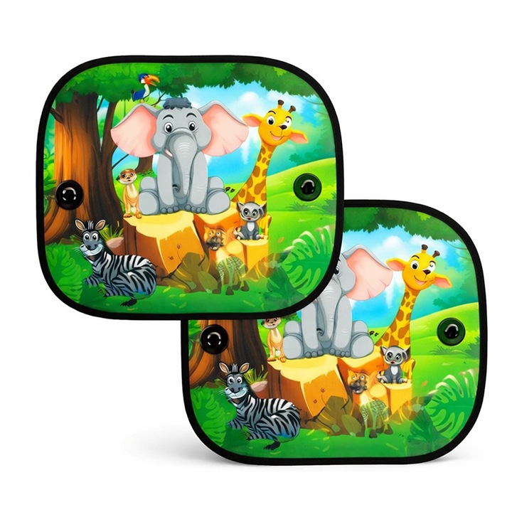 Parasolar Auto ZANOX®, Model Animale din Jungla, 44 x 36 cm, Set 2 Bucati