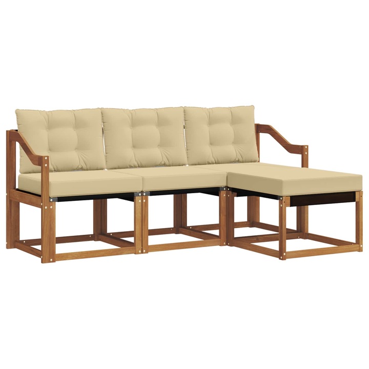 Set de canapele de exterior vidaXL, cu perna 4 pcs Natural si Bej