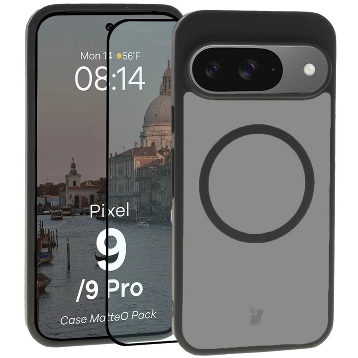 Калъф + Стъклен протектор MatteO Pack за Google Pixel 9 / 9 Pro, Оцветена с черна рамка