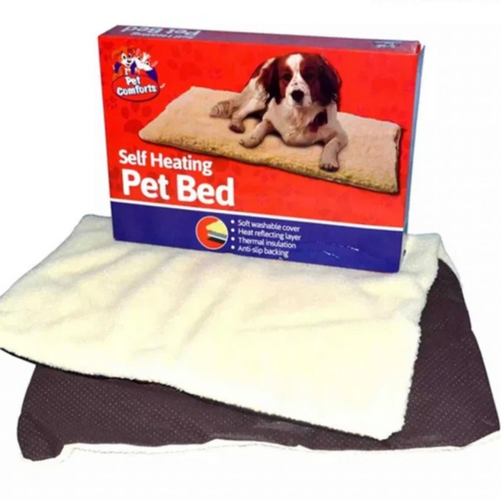 Самонагряващо легло за домашни любимци – Уют и топлина Selt Heating, Противоплъзгаща се, Мек комфорт за вашия любимец, 64 x 49 сантиметра, Бял/кафяв