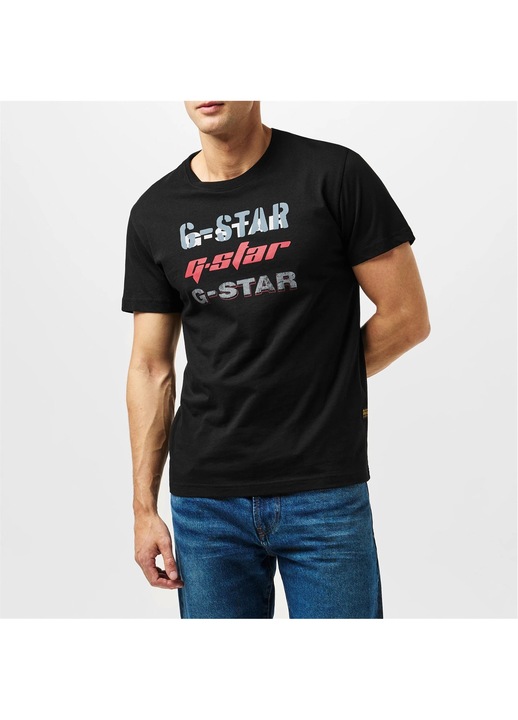 Мъжка памучна тениска G Star Triple Logo Graphic T-Shirt, Черен