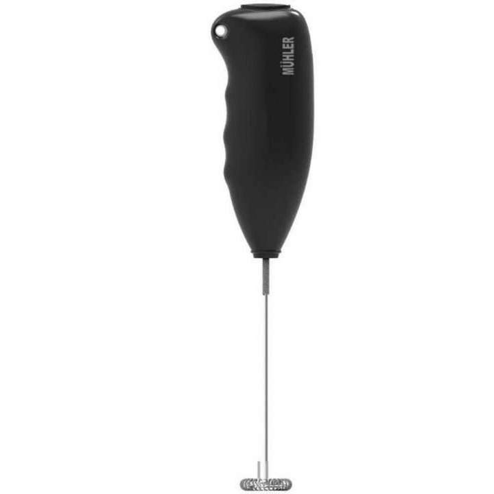 Ръчен миксер за фрапе Muhler FMX-1220B, 2 x AA батерии (Не са включени в комплекта), Неръждаема стомана, Дължина на бъркалката 12 сантиметра, Черен