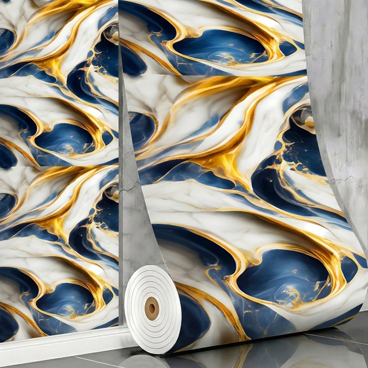 Tapet 3D Teno, marmura, albastru aurit, autoadeziv, 300x120cm