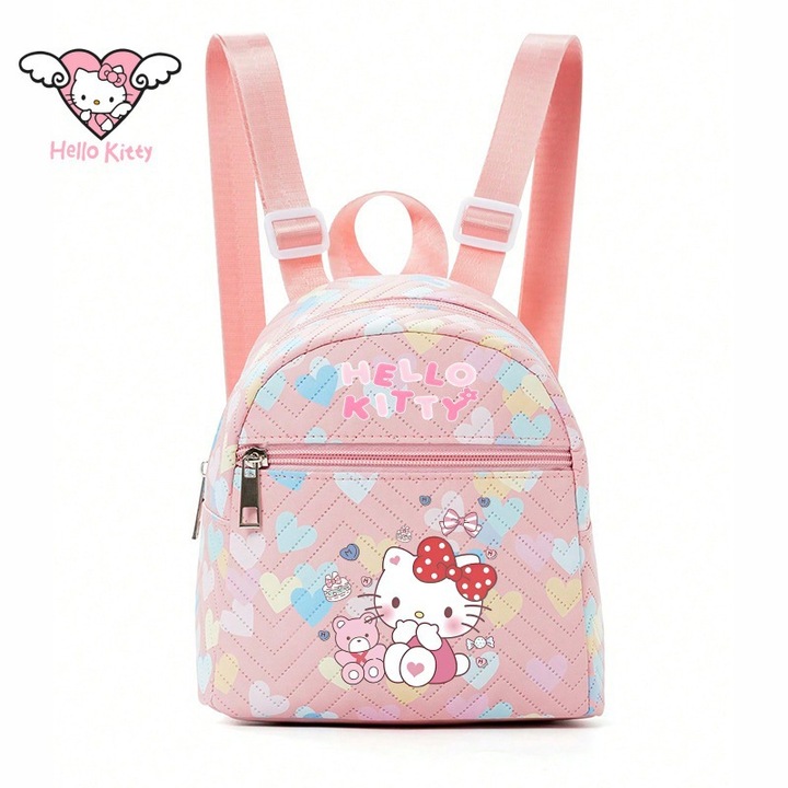 Női hátizsák, Hello Kitty, rózsaszín szívvel, 18x19x10cm