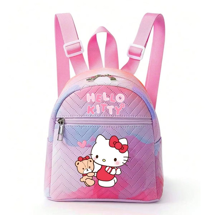 Hello Kitty hátizsák, sokoldalú gyermekeknek, PU anyag, 18x19x10cm, rózsaszín/bordó
