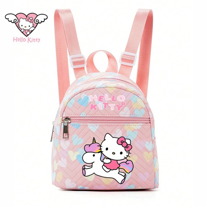 Hello Kitty mintás hátizsák, sokoldalú, PU anyag, 18x19x10cm, rózsaszín
