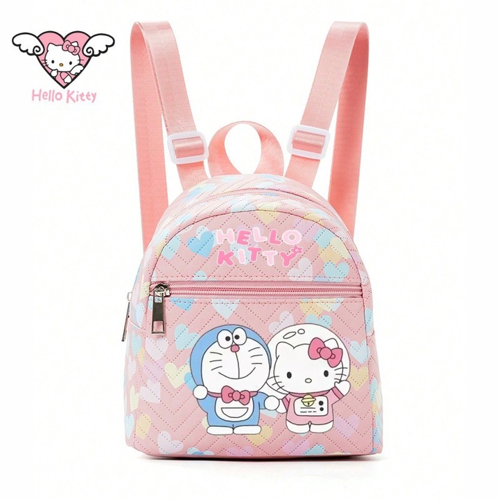Hátizsák, Hello Kitty modell, rózsaszín szívecskékkel, 18x19x10cm