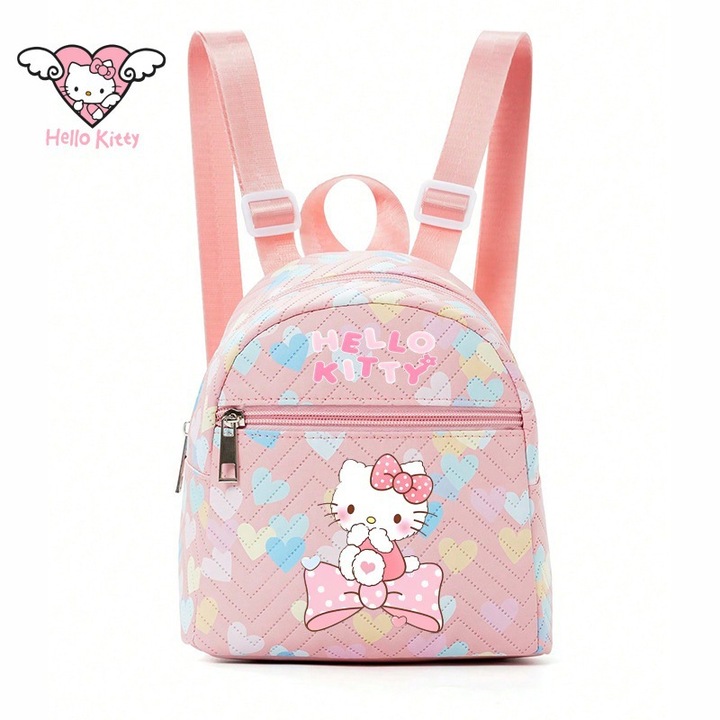 Női hátizsák, Hello Kitty, rózsaszín szívecskékkel, 18x19x10cm